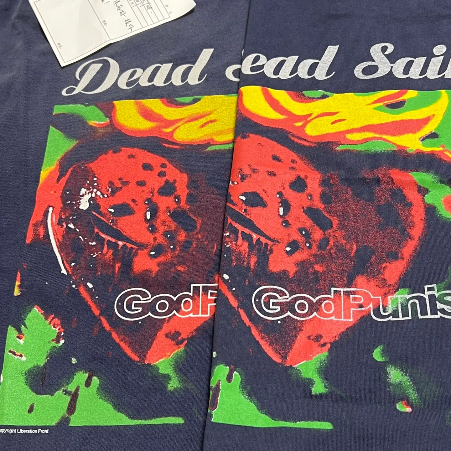Printing proofing comparison SAINT Mxxxxxx DEAD SAINT SS TEE/NAVY DEAD SAINT printed short sleeves God's punishment TEE Washed blue S-XL Genuine consistent tube weaving without side seams High weight OE yarn fabric Assute dyeing Multiple horse fades Heavy wash water Worn holes Original consistent main mark/wash mark/little angel anti-counterfeiting mark